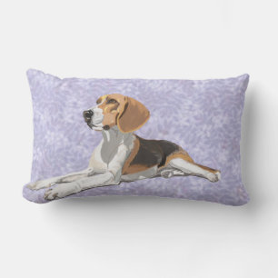 Cojín Lumbar Beagle blanco y negro con fondo floral azul