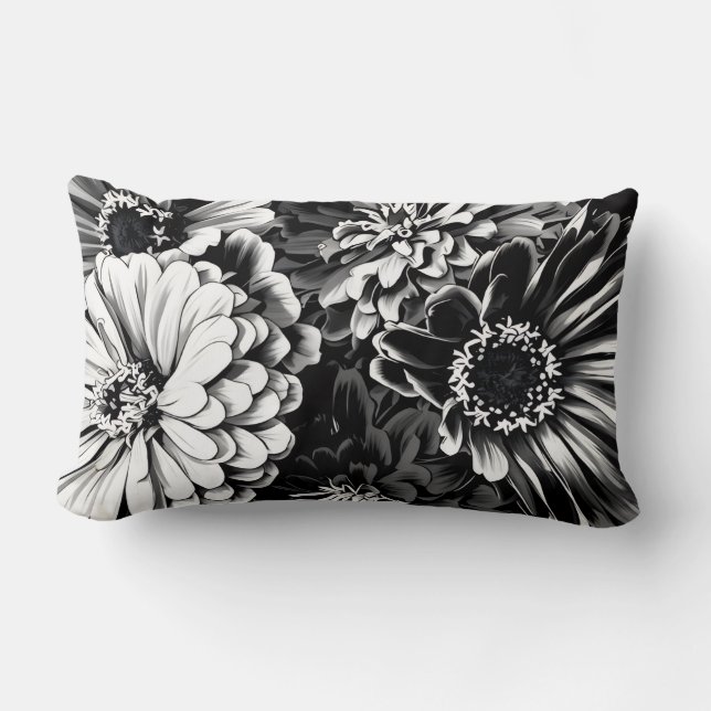 Cojín Lumbar Beautiful Black & white flowers on pillow (Anverso)