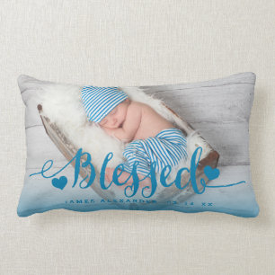 Cojín Lumbar Bebé azul Nacimiento foto Keepsake Pillow