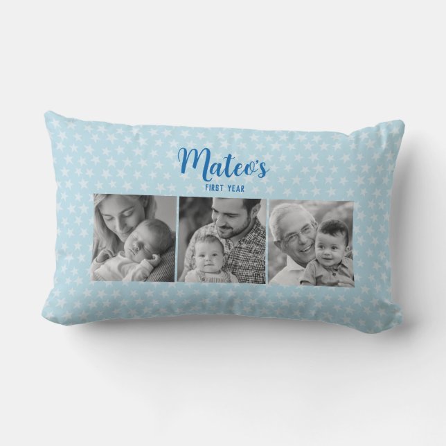 Cojín Lumbar Bebé divertido Collage de 3 fotos Regalo personali (Reverso )