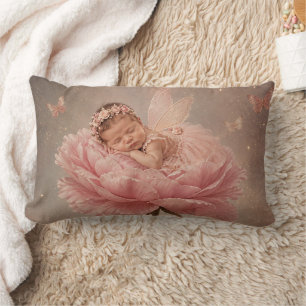 Cojín Lumbar Bebé durmiendo flor rosa