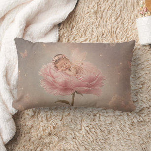 Cojín Lumbar Bebé durmiendo flor rosa