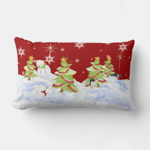 Cojín Lumbar Bebés de oso polar pingüino en nieve