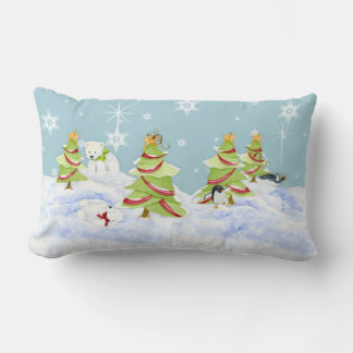 Cojín Lumbar Bebés de oso polar pingüino en nieve