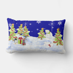 Cojín Lumbar Bebés de oso polar pingüino en nieve