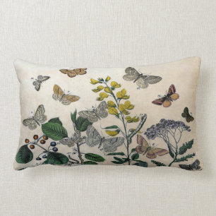 Cojín Lumbar Beige rústico de las mariposas florales botánica