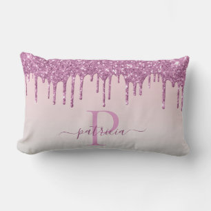 Cojín Lumbar Belleza Rosa Destellos Elegante Monograma  Manta d