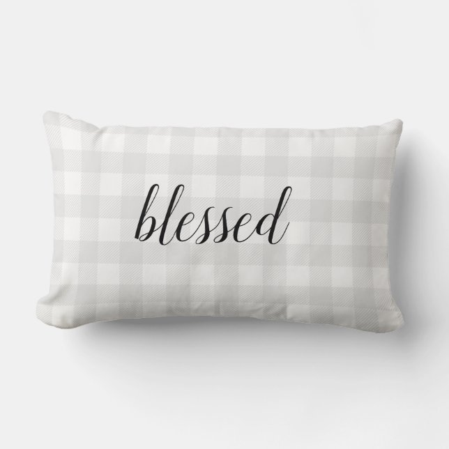 Cojín Lumbar Bendita Gray Gingham Check Lumbar Pillow (Anverso)