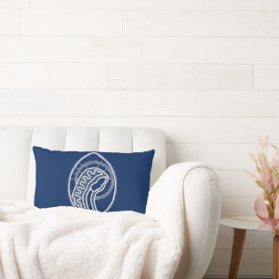 Cojín Lumbar Bendita Virgen María, encaje blanco, azul marino