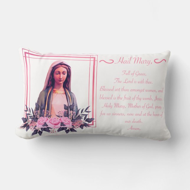 Cojín Lumbar Bendita Virgen María-Hail Mary Lumbar Oración Pill (Anverso)