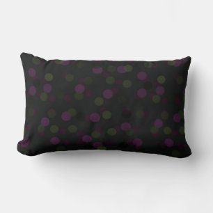 Cojín Lumbar berenjena, morado oscuro, aceituna y lunares negro