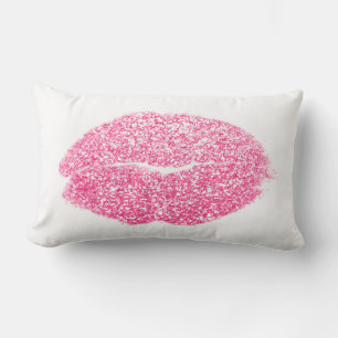 Cojín Lumbar Beso de maquillaje blanco Purpurina de los labios