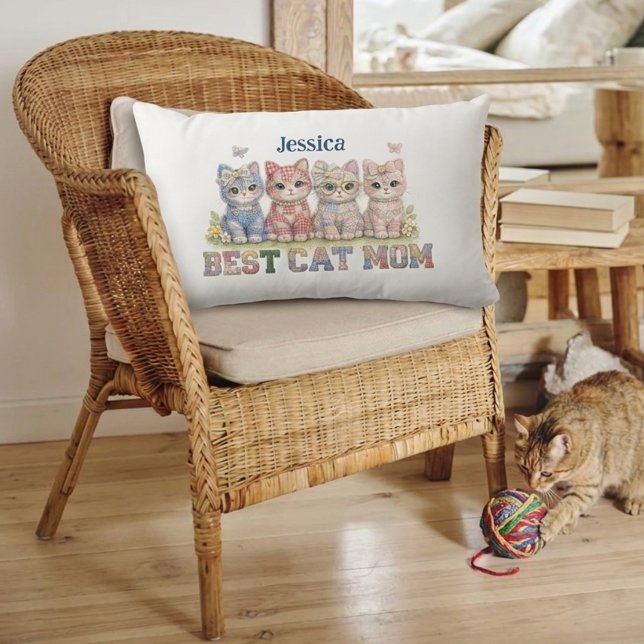Cojín Lumbar Best Cat Mom Patchwork Funny Personalized Pillow (Subido por el creador)