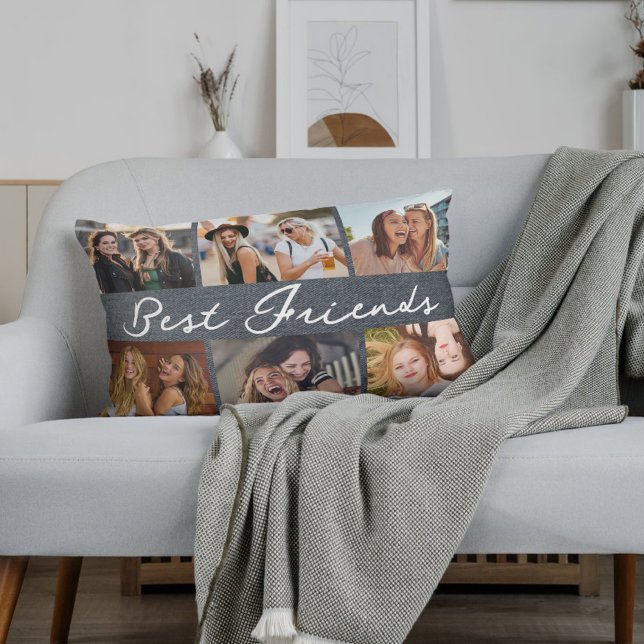 Cojín Lumbar Best Friends Script Calligraphy Photo Collage  (Subido por el creador)