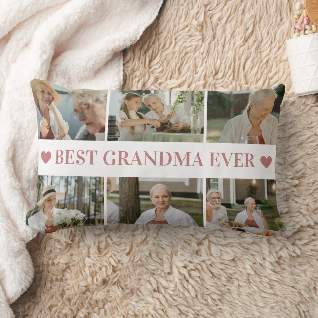 Cojín Lumbar Best Grandma Ever Photo Collage – Gift with Hearts (Manta)