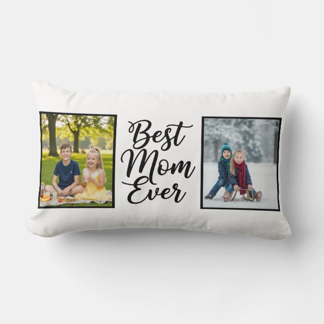 Cojín Lumbar Best Mom Ever Black and White 2 Photo Keepsake (Anverso)