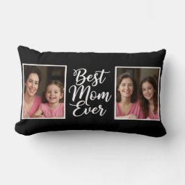 Cojín Lumbar Best Mom Ever Black White Script 2 Photo Keepsake
