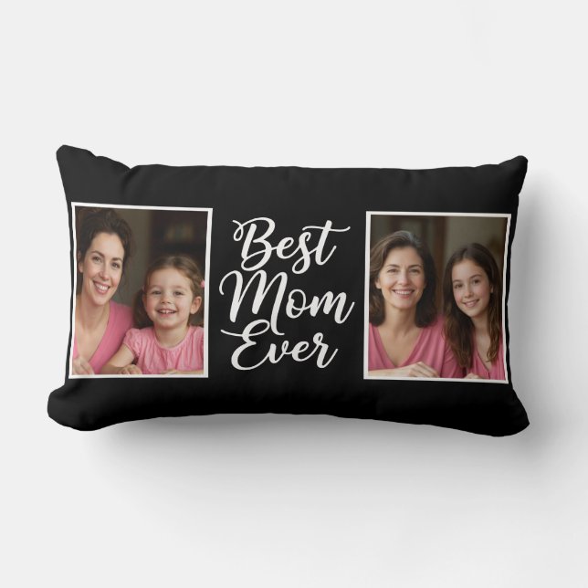 Cojín Lumbar Best Mom Ever Black White Script 2 Photo Keepsake (Anverso)