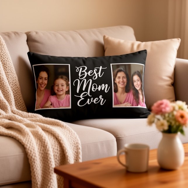 Cojín Lumbar Best Mom Ever Then & Now Custom 2 Photo Keepsake  (Subido por el creador)