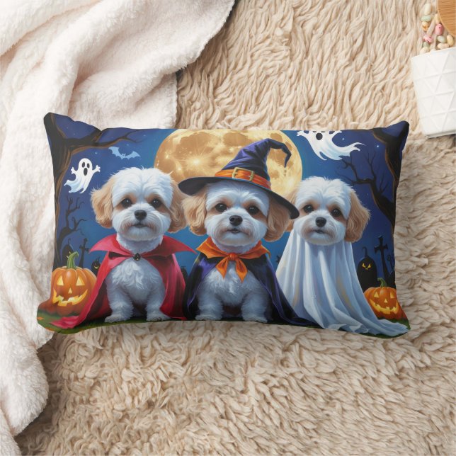 Cojín Lumbar Bichon Frise Dogs Pumpkin Halloween Funny (Manta)