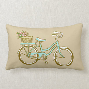 Cojín Lumbar Bicicleta azul linda con los tulipanes