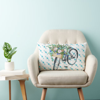 Cojín Lumbar Bicicleta azul turquesa y rosa retro