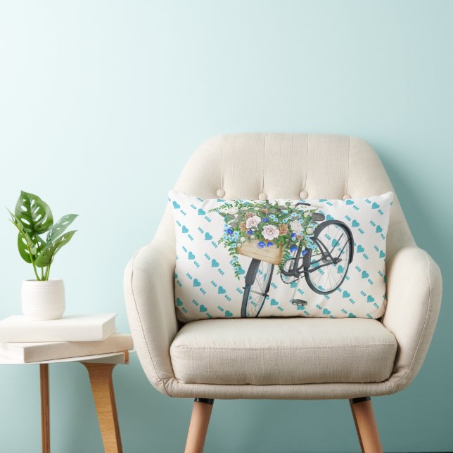 Cojín Lumbar Bicicleta azul turquesa y rosa retro (Silla)
