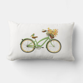 Cojín Lumbar Bicicleta con canasta de flores y pájaro verde ama