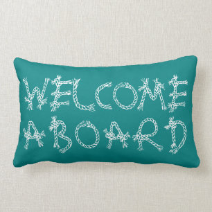Cojín Lumbar Bienvenida a bordo de la tipografía náutica verde
