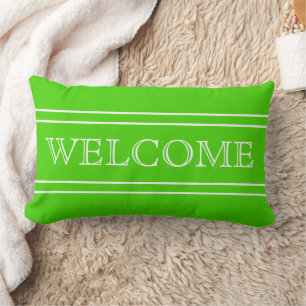 Cojín Lumbar Bienvenida Personalizada Verde Brillante y Raya Bl