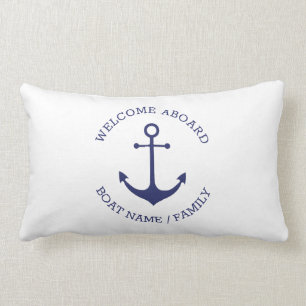 Cojín Lumbar Bienvenida personalizado Aboard ancla náutica azul