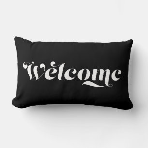 Cojín Lumbar Bienvenido a Casa Caligrafía Elegante en Negro y B