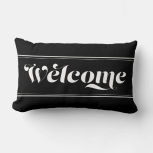 Cojín Lumbar Bienvenido a Casa Letra Negra y Blanca Chic Caligr
