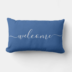 Cojín Lumbar Bienvenido cita de caligrafía tipografía azul y bl