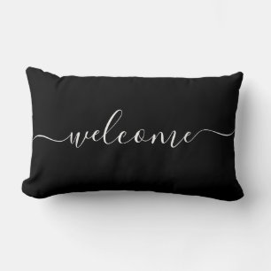 Cojín Lumbar Bienvenido cita en negro y blanco Caligrafía Tipog