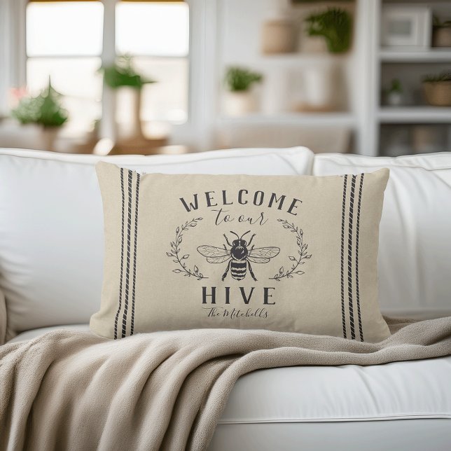 Cojín Lumbar Bienvenidos a nuestra colmena personalizada (Subido por el creador)