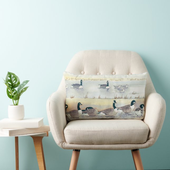 Cojín Lumbar Bird Watercolor Beach Pintado Geese Lumbar Pillow (Silla)