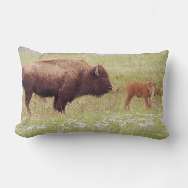 Cojín Lumbar Bison y Calf en el Parque Nacional Yellowstone (Anverso)