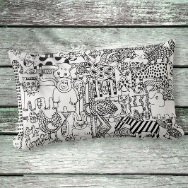 Cojín Lumbar Black and White Wild Animals Hand Drawn Art
