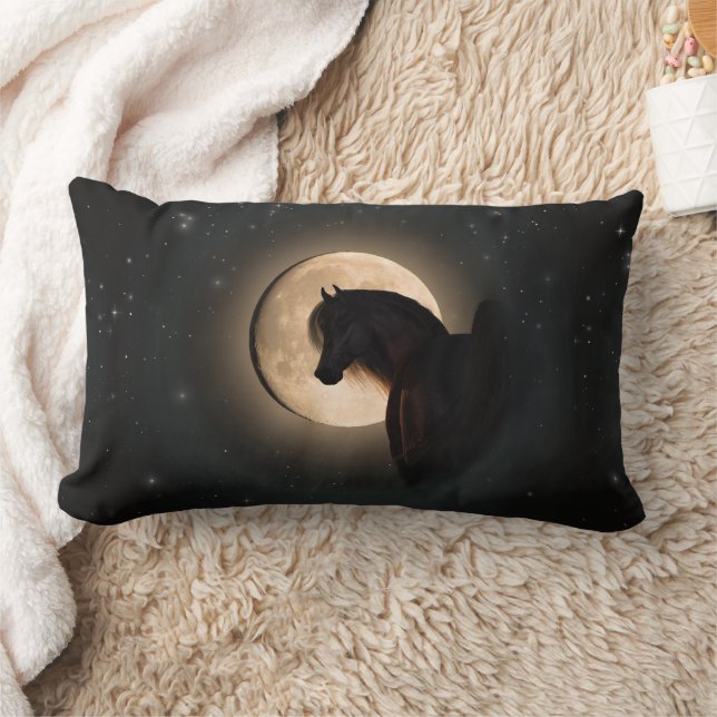 Cojín Lumbar Black Moon Shine Horse Throw Pillow (Manta)