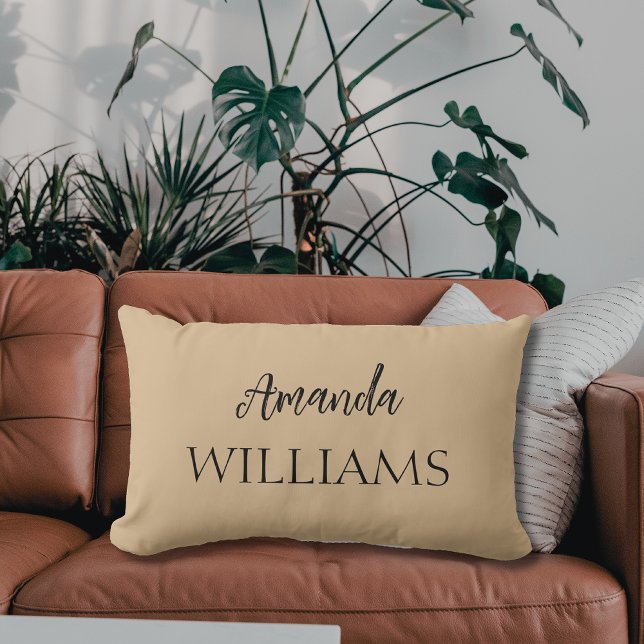 Cojín Lumbar Black Trendy Elegant First Name | Tan Brown (Subido por el creador)
