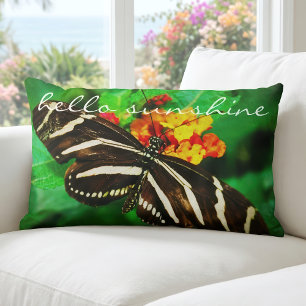 Cojín Lumbar Black White Strips Butterfly Photo Hello Sunshine