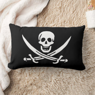 Cojín Lumbar Blanco, Bandera Pirata Calico Jack, Calavera y Cuc