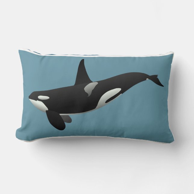 Cojín Lumbar Blanco negro azul azul de ballena asesina orca nau (Anverso)