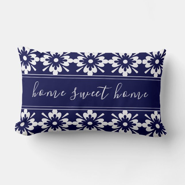 Cojín Lumbar Blanco y azul | Hogar dulce | Estilo Hampton (Anverso)