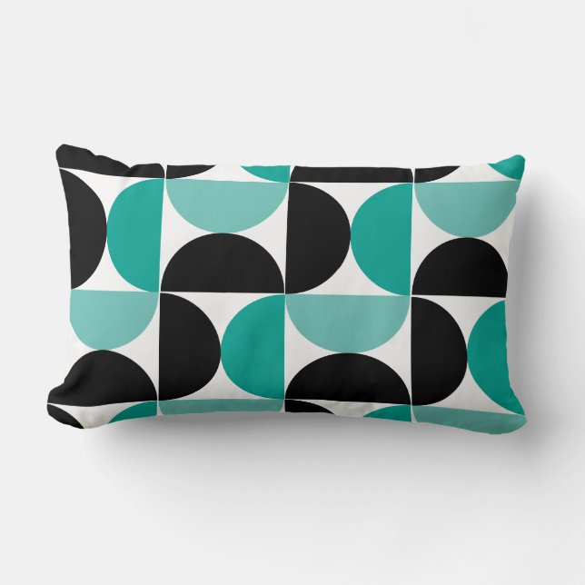 Cojín Lumbar Blanco y menta negro moderno de mediados del siglo (Anverso)