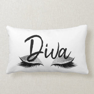 Cojín Lumbar Blanco y negro moderno de la diva del maquillaje