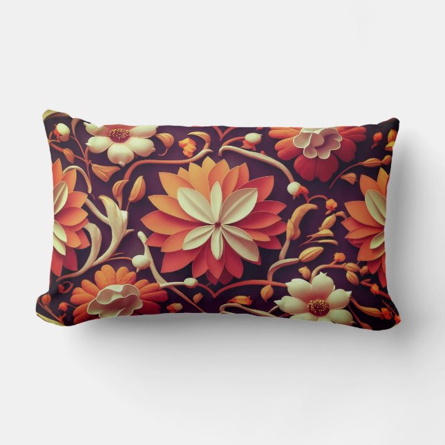 Cojín Lumbar "Bloom Retro - Patrón floral sin foco (Anverso)