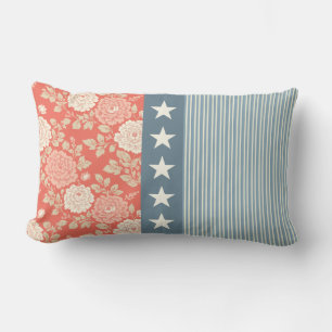 Cojín Lumbar Bloque de Estrellas de Franja Azul Blanco Rojo