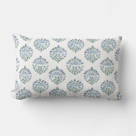 Cojín Lumbar Blue and Ivory Handblock Medallion Print